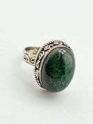 925 Sterling Silver Green Turquoise With Intricate Scrollwork Setting Details Ring