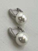 925 Sterling Silver White Pearl And CZ Huggie Hoop Drop Earrings