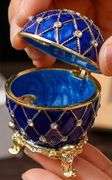 Hand-Painted Enamel Fabergé Egg Style Trinket Box – Vintage Jewelry Keepsake Case