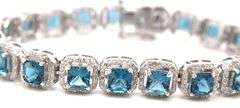 Ravishing Brand New European 14.55CTW Princess-Cut Very Rare London Blue Topaz & Diamond Bracelet In