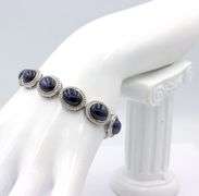 Enamoring 66.06 Oscar Friedman Oval Cabochon-Cut Star Blue Sapphire & Diamond Bracelet in 14K White 