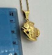 18KT Italian Yellow Gold Puffy Gold Fish Pendant With Twisted Curb Chain