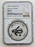 2001 Australia 1 Dollar - Year Of The Snake, NGC MS69