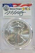 Perfect 2021 Ty 2 $1 Silver Eagle. PCGS MS70 1st Day Issue Reagan Signed
