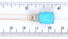 10kt Yellow gold Square Turquoise and diamond accent pendant on chain