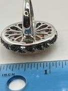 925 Sterling Silver Large Oval Amber Color Stone With Halo And Intricate Black and White Crystal Pav