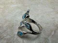 Sterling Silver Natural Gemstone Blue Topaz Ring Size 9