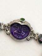 925 Sterling Silver Signed Sajen Hand Made Carved Amethyst And Mystic Topaz Accent Bracelet