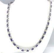 Amazing 17.31CTW Designer Oscar Friedman Oval Faceted Tanzanite & Diamond Necklace in 14K White Gold