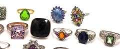 Group lot of 15 vintage 925 sterling silver gemstone rings