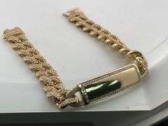 BRAND NEW CERTIFIED MEN'S CUBAN LINK DIAMOND ID BRACELET. 18K GOLD