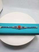 Coral and Tanzanite Silver Bracelet with Diamond Accents