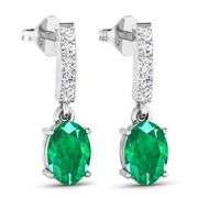 14KT White Gold 1.12ctw Zambian Emerald and Diamond Earrings