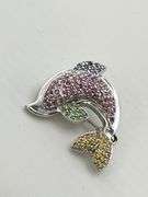 18KT White Gold Le Vian Multi Color Gem Stone Dolphin Brooch