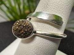 Sterling Silver 925 Titanium Coated Druzy Agate Crystal Stone Ring Adjustable Spoon Band