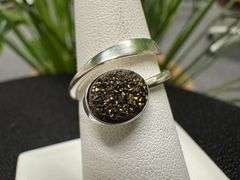 Sterling Silver 925 Titanium Coated Druzy Agate Crystal Stone Ring Adjustable Spoon Band
