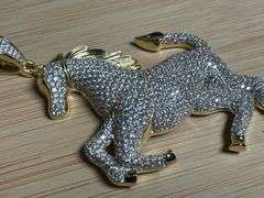 Two-Tone Gold & Silver Plated 925 Sterling Silver Iced Out Horse