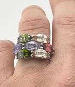 925 Sterling Silver Baguette Cut Multi Color Stones Ring