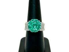 Stunning 14 kt White Gold Plate 5 Ct Rose Cut Simulated Paraiba Tourmaline Ring