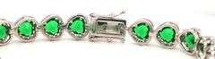 925 Sterling silver heart shaped green and white cubic zirconia link bracelet