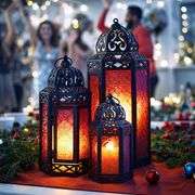 Moroccan-Style Metal Candle Lantern Set