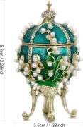 Hand Painted Enamel Pearl Flower Fabergé Egg Trinket Box – Unique Hinged Green Jewelry Organizer
