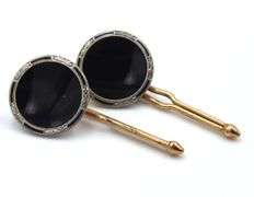 Formal 14K YG Cufflinks & Shirt Stud Wuite