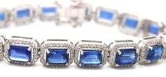 Stunning 18.97CTW Emerald Cut Kyanite & Diamond Bracelet in 14K White Gold Over Sterling Silver