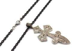925 Sterling silver diamond accent cross pendant on chain