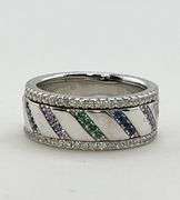 925 Sterling Silver Spinning Multi Color Stones In Rainbow Design Band