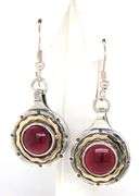 925 Sterling silver Garnet Cab 2 tone earrings