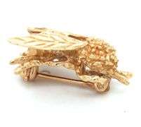 Nicely Sculpted 14K YG Honey Bee Brooch/Pin