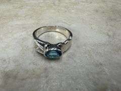 Sterling Silver 925 Natural Gemstone Blue Topaz Ring Size 7