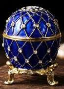 Hand-Painted Enamel Fabergé Egg Style Trinket Box – Vintage Jewelry Keepsake Case