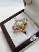 Very fine one Marquise Opal ring in silver 14k gold plated with diamond accent, 3.58 CTW