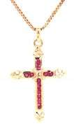 14kt Yellow gold ruby cross pendant on chain