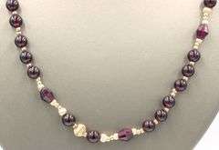 Garnet bead and gold ball beaded necklace in 14kt yellow gold