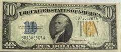 Choice Near Unc $10 1934 A Series North Africa Silver Certificate.