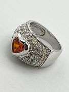 925 Sterling Silver Heart Shape Mandarin Garnet Surrounding With Full CZ Ring.