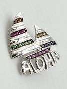 14KT White Gold Saliboat Aloha Brooch