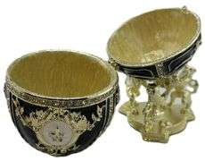 Royal Imperial Black Russian Fabergé Egg Replica with Black Carriage