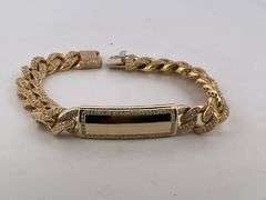 BRAND NEW CERTIFIED MEN'S CUBAN LINK DIAMOND ID BRACELET. 18K GOLD