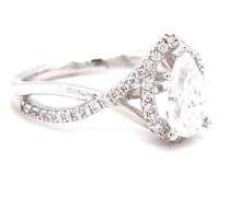 14kt White gold 1.07ct lab grown diamond pear shaped in Gabriel & Co 0.26ctw halo open Infinity diam