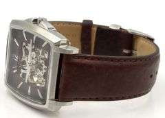 Kenneth Cole Tank Skeleton leather band watch