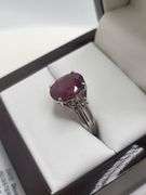 Very fine one Ruby 4.35 CW ring in silver 14k gold plated with diamond accent