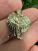 10k Yellow Gold Unique Angel Wings Heart Pendant Diamond Cut Charm