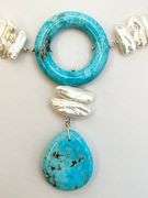 925 Sterling Silver Jay king Biwa Pearl And Turquoise Necklace