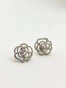 925 Sterling Silver Camelia Flower CZ Stud Earrings
