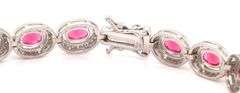 925 Sterling silver oval red and round white cubic zirconia link bracelet