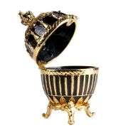 3" Ribbed Black & Gold Fabergé Egg Replica Jewelry Box – Easter Gift, Collectible Russian Egg
